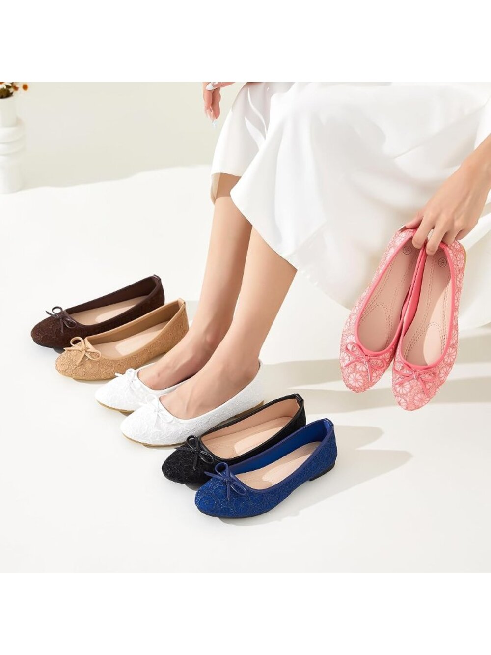 Women's Blue Point Toe Comfortable Dressy Slip on Casual Bow Ballet Flat Shoes - Picture 6 of 6